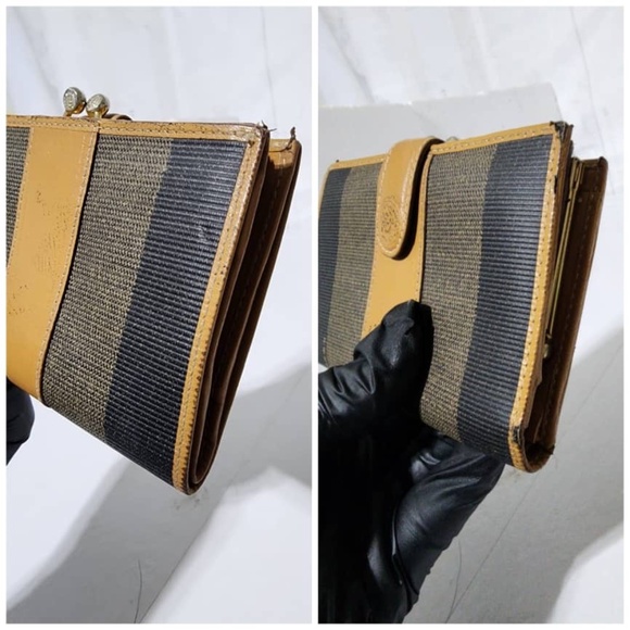 Authentic FENDI Vintage Pequin Clasp Wallet Beige/Black - Picture 5 of 16